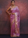 Banarasee Handwoven Semi Silk Saree With Zari Border & Lace-Lavender