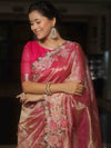 Banarasee Handwoven Crushed Tissue Saree With Embroidery Border-Pink