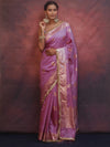 Banarasee Handwoven Semi Silk Saree With Zari Border & Lace-Lavender