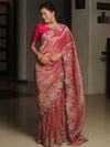 Banarasee Handwoven Crushed Tissue Saree With Embroidery Border-Pink