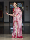 Banarasee Chiffon Saree With Hand Embroidered Mirror Work Zari Woven Design & Contrast Border-Pink