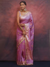Banarasee Handwoven Semi Silk Saree With Zari Border & Lace-Lavender