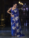 Banarasee Handloom Chanderi Cotton Saree With Applique Work & Lace-Royal Blue