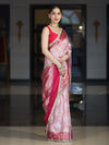 Banarasee Chiffon Saree With Hand Embroidered Mirror Work Zari Woven Design & Contrast Border-Pink