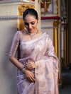 Banarasee Handwoven Tissue Saree With Sona Rupa Zari Buti Design-Light Pink