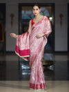 Banarasee Chiffon Saree With Hand Embroidered Mirror Work Zari Woven Design & Contrast Border-Pink