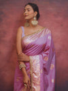 Banarasee Handwoven Semi Silk Saree With Zari Border & Lace-Lavender