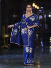 Banarasee Handloom Chanderi Cotton Saree With Applique Work & Lace-Royal Blue