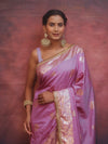 Banarasee Handwoven Semi Silk Saree With Zari Border & Lace-Lavender