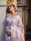 Banarasee Handwoven Tissue Saree With Sona Rupa Zari Buti Design-Light Pink