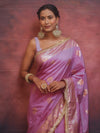 Banarasee Handwoven Semi Silk Saree With Zari Border & Lace-Lavender
