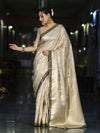 Banarasee Handloom Tissue Saree With Zari Woven Design & Contrast Lace Border-Off White