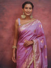 Banarasee Handwoven Semi Silk Saree With Zari Border & Lace-Lavender