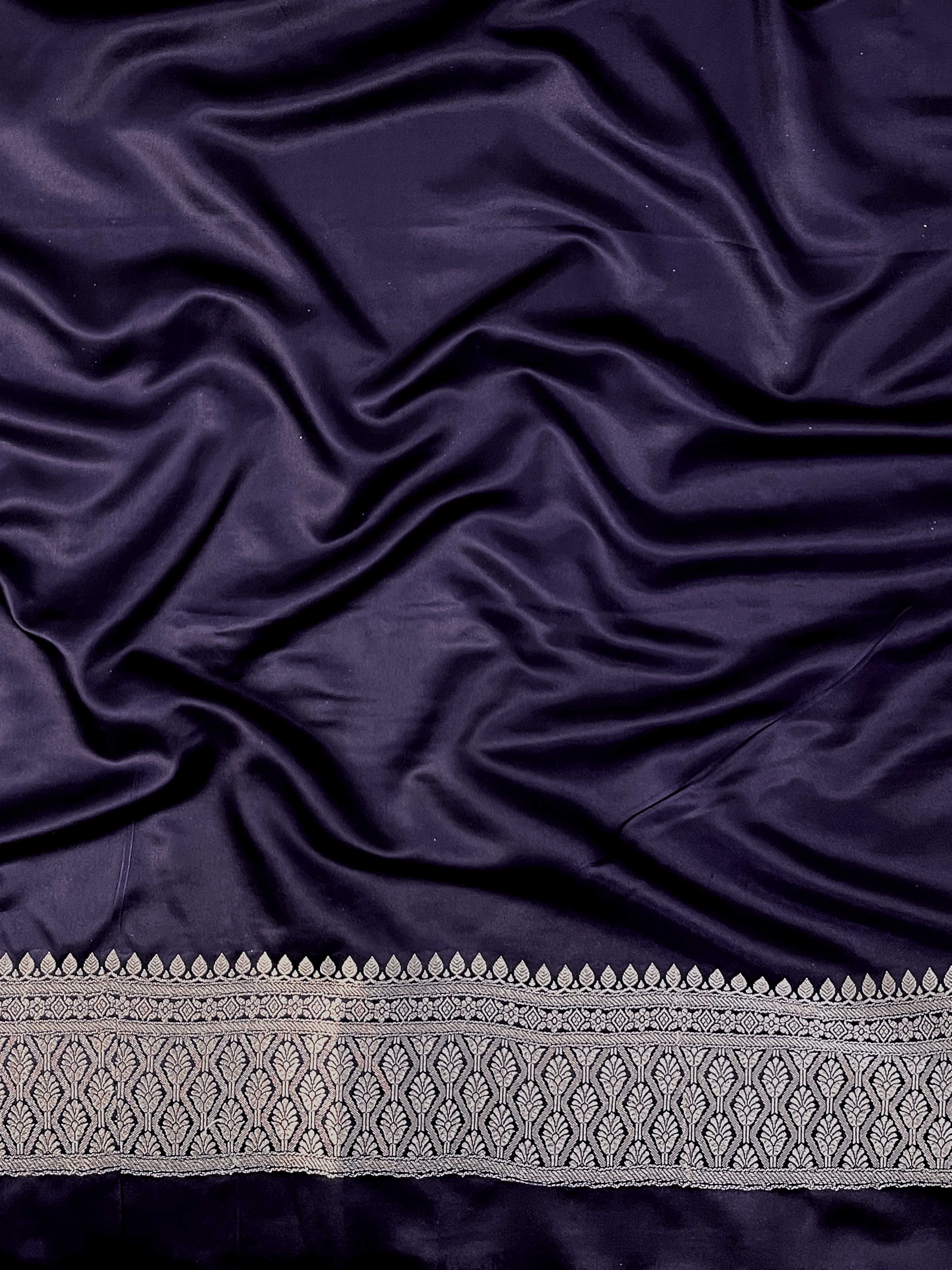 Banarasee Handloom Mashru Silk Saree With Buti Design Zari Border & Lace-Violet