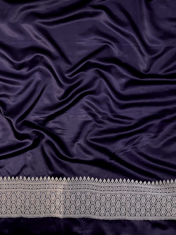 Banarasee Handloom Mashru Silk Saree With Buti Design Zari Border & Lace-Violet