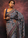 Banarasee Semi Silk Meena Work Saree-Grey