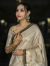 Banarasee Handloom Tissue Saree With Zari Woven Design & Contrast Lace Border-Off White