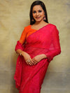 Banarasee Pure Chiffon Chunri Saree With Hand-Embroidered Work & Silk Blouse-Pink