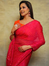 Banarasee Pure Chiffon Chunri Saree With Hand-Embroidered Work & Silk Blouse-Pink