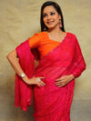 Banarasee Pure Chiffon Chunri Saree With Hand-Embroidered Work & Silk Blouse-Pink