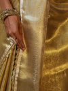 Banarasee Handwoven Tissue Saree With Zari Weaving Design & Lace-Gold