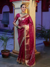 Banarasee Handwoven Tissue Saree With Zari Buti Design Border & Lace-Magenta