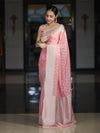 Banarasee Handwoven Chiffon Saree With Polka Dots Design & Border-Peachy Pink
