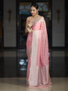 Banarasee Handwoven Chiffon Saree With Polka Dots Design & Border-Peachy Pink