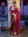 Banarasee Handwoven Tissue Saree With Zari Buti Design Border & Lace-Magenta