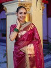 Banarasee Handwoven Tissue Saree With Zari Buti Design Border & Lace-Magenta