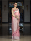 Banarasee Handwoven Chiffon Saree With Polka Dots Design & Border-Peachy Pink