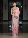 Banarasee Handwoven Chiffon Saree With Polka Dots Design & Border-Peachy Pink