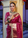 Banarasee Handwoven Tissue Saree With Zari Buti Design Border & Lace-Magenta