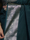 Banarasee Handwoven Plain Semi Silk Saree With Zari Border-Deep Green