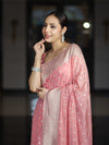 Banarasee Handwoven Chiffon Saree With Polka Dots Design & Border-Peachy Pink