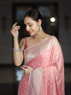 Banarasee Handwoven Chiffon Saree With Polka Dots Design & Border-Peachy Pink