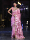 Banarasee Handloom Semi Silk Saree With Silver Zari Work Border & Lace-Light Pink