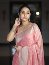 Banarasee Handwoven Chiffon Saree With Polka Dots Design & Border-Peachy Pink