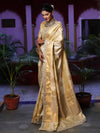 Banarasee Handwoven Semi Silk Saree With Zari Buta Design & Lace-Cream