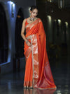 Banarasee Handloom Semi Silk Saree With Buti Design Zari Border & Lace-Orange