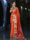 Banarasee Handloom Semi Silk Saree With Buti Design Zari Border & Lace-Orange