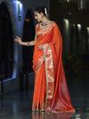 Banarasee Handloom Semi Silk Saree With Buti Design Zari Border & Lace-Orange