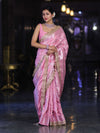 Banarasee Handloom Semi Silk Saree With Silver Zari Work Border & Lace-Light Pink