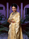 Banarasee Handwoven Semi Silk Saree With Zari Buta Design & Lace-Cream