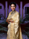 Banarasee Handwoven Semi Silk Saree With Zari Buta Design & Lace-Cream