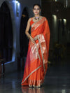 Banarasee Handloom Semi Silk Saree With Buti Design Zari Border & Lace-Orange