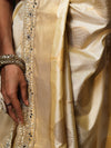 Banarasee Handwoven Semi Silk Saree With Zari Buta Design & Lace-Cream