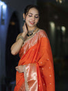 Banarasee Handloom Semi Silk Saree With Buti Design Zari Border & Lace-Orange