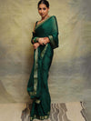 Banarasee Chiffon Blend Saree Chunri Print Zari Border & Silk Blouse-Green