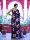 Banarasee Handloom Chanderi Cotton Saree With Applique Work & Lace-Violet